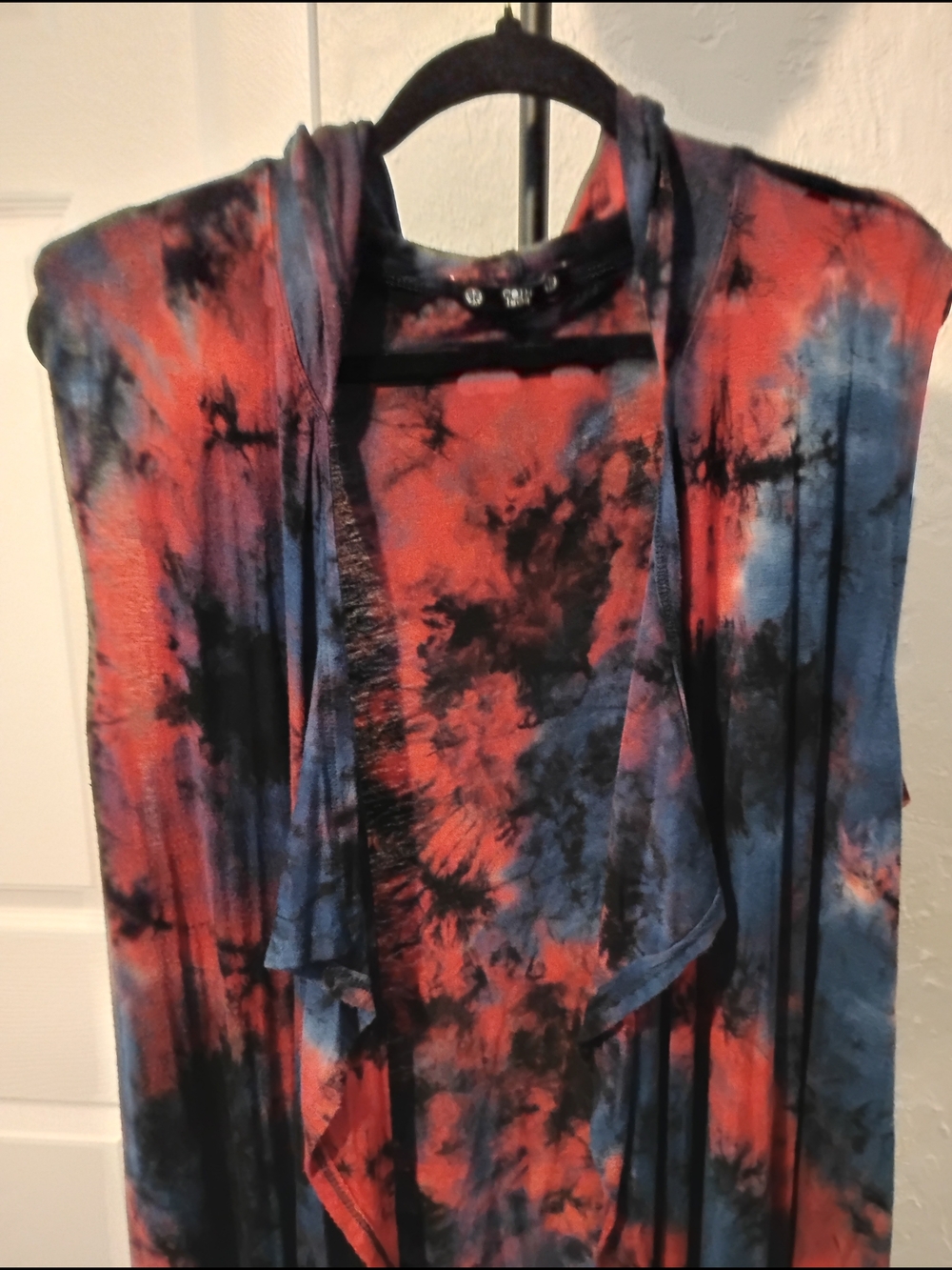 Coin 1804 3X Hooded Tie-Dye Duster Vest Sleeveless Open Front Plus Size Stretchy - Picture 3 of 6